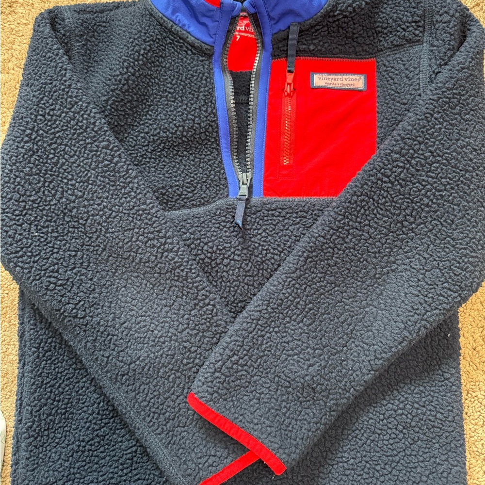 Vineyard Vines Navy and Red Fleece Pullover